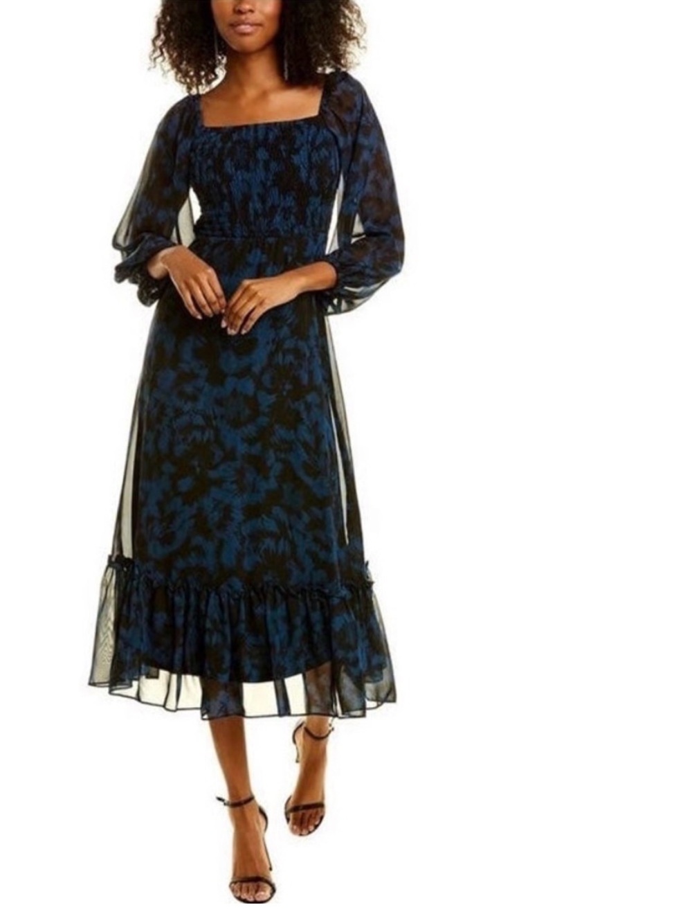 Just...Taylor Black and Blue Floral Square-Neck Midi Dress